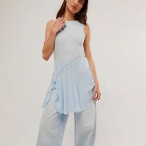 NWT Free People Sing Out Loud Tunic Top Light Coastal Blue Layering Balletcore S